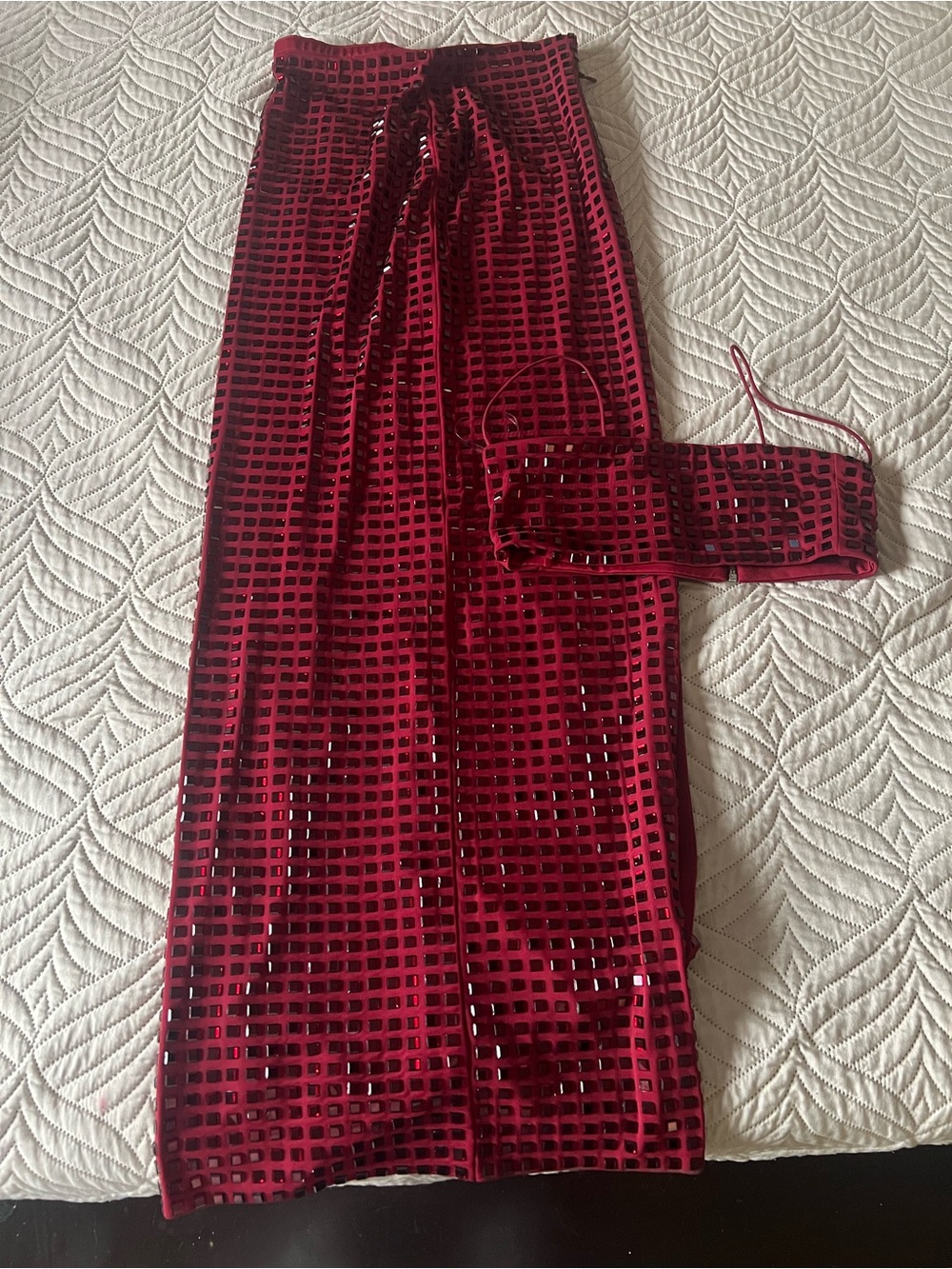 Burgundy Sequin Two-Piece Maxi Skirt Set - Picture 2 of 4